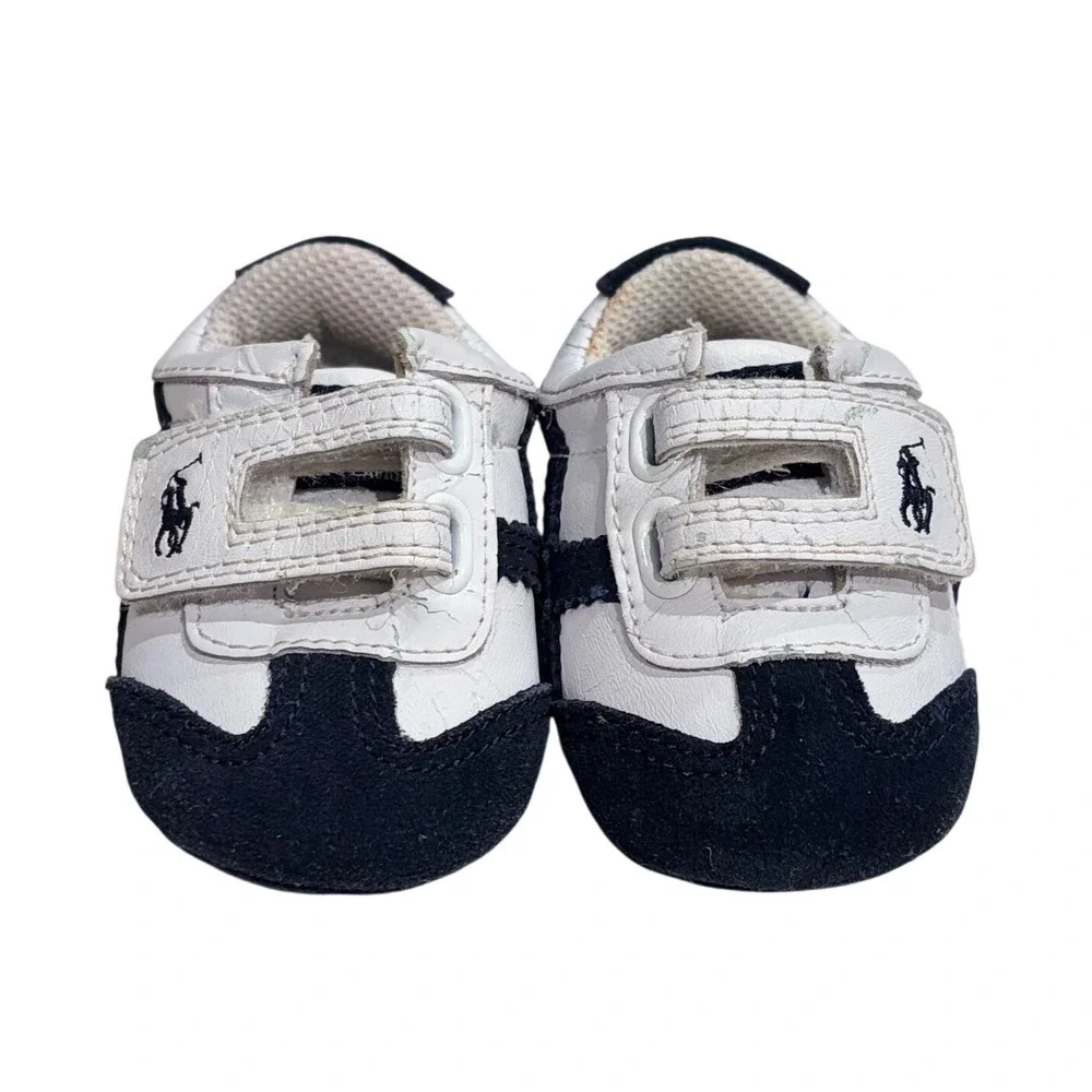 Polo Ralph Lauren Greenwich EZ Baby Shoes White Navy Leather Suede Crib Size 1
